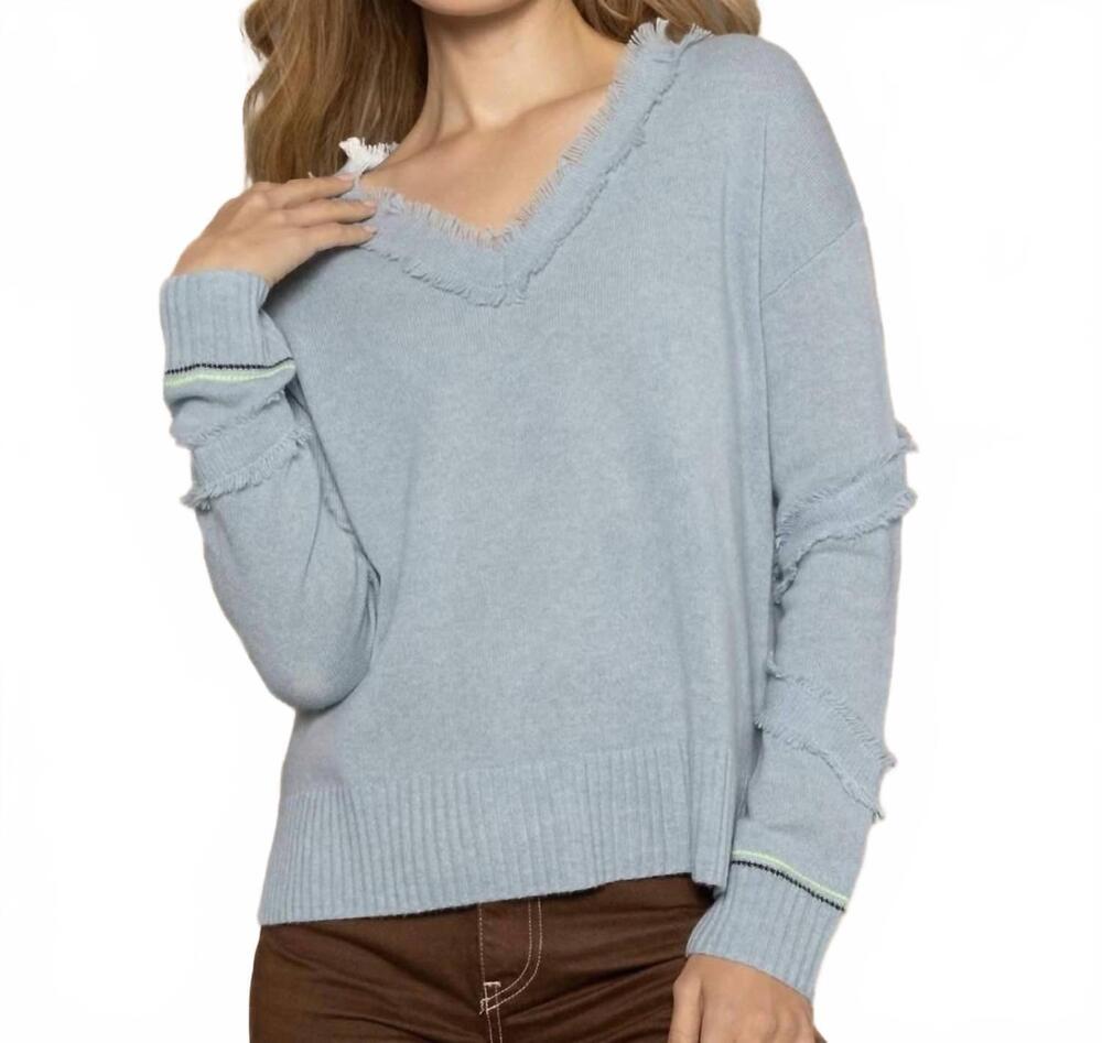 NEW LISA TODD fringe sweater in shore blue